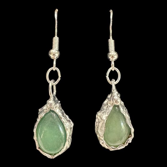 Green Aventurine Teardrop Earrings With Artisan Silver Blend Bezels & 925 Hooks - Picture 9 of 16